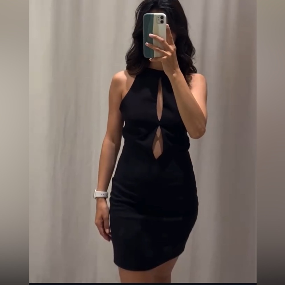 Zara little black dress cutout rhinestone bow halter neck mini evening cocktail